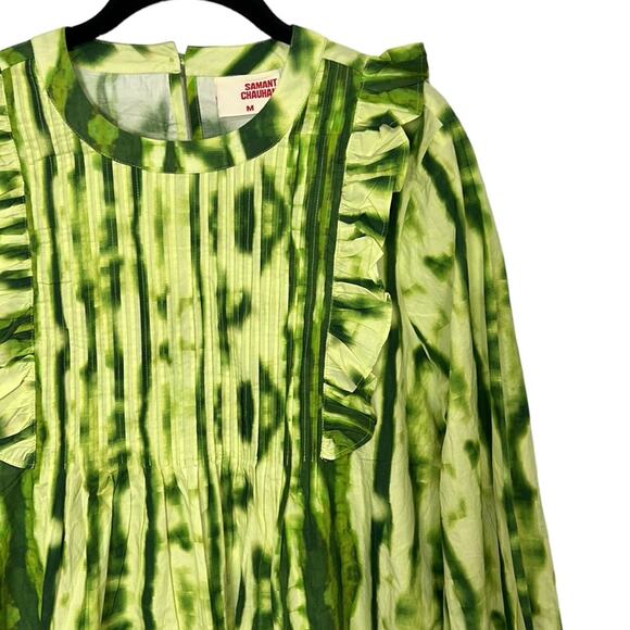 Anthropologie Samant Chauhan Emillia Green Tie Dye Ruffle Blouse Women’s size M - Picture 3 of 8